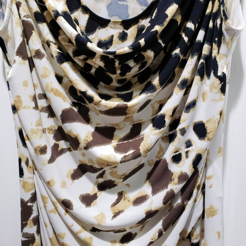 *SOLD*  Tahari White Animal Print Draped Cowl Top - Picture 5 of 8